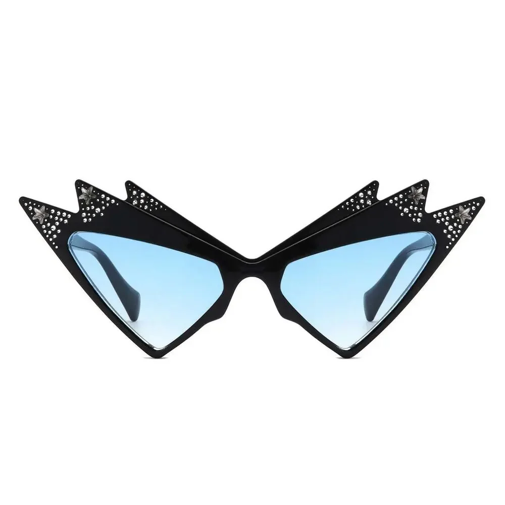 Futuristic Bold Fashion Triangle Irregular Cat Eye Sunglasses Blue Lens